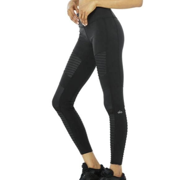 EUC ALO YOGA $158 Black Moto Leggings Women Faux Leather Details Size XS - Picture 5 of 11